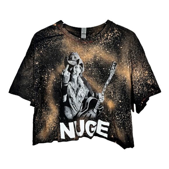 Reworked Ted Nugent Nuge Cropped Graphic Tee XL Oversized Bleached Boho Edgy - Picture 1 of 5